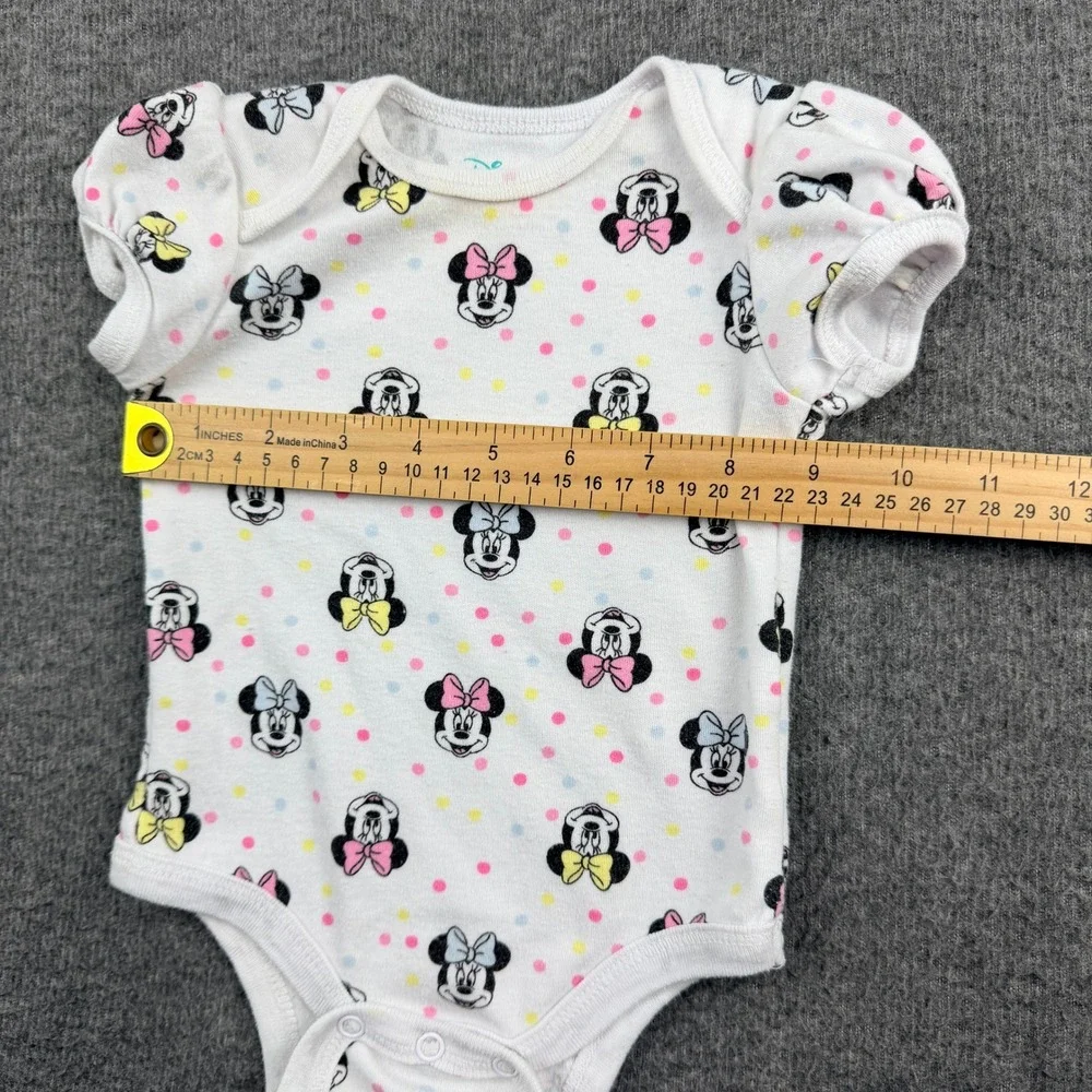 Disney Baby Minnie Mouse Polka Dot‎ Bodysuit 6/9M White Short Sleeve